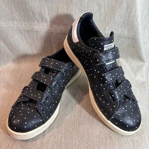 ADIDAS + STAN SMITH Sz  8 Velcro Closure Polka Dot Rubber Sole Leather Sneakers